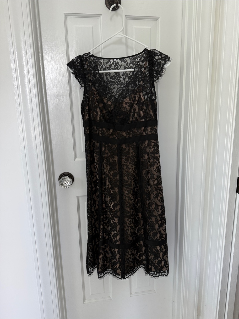 LOFT Black Lace Overlay Nude Slip Dress